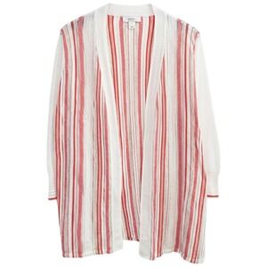 CJ Banks Cardigan Women 1X White Red Striped Open Front Knit Coastal Nautical